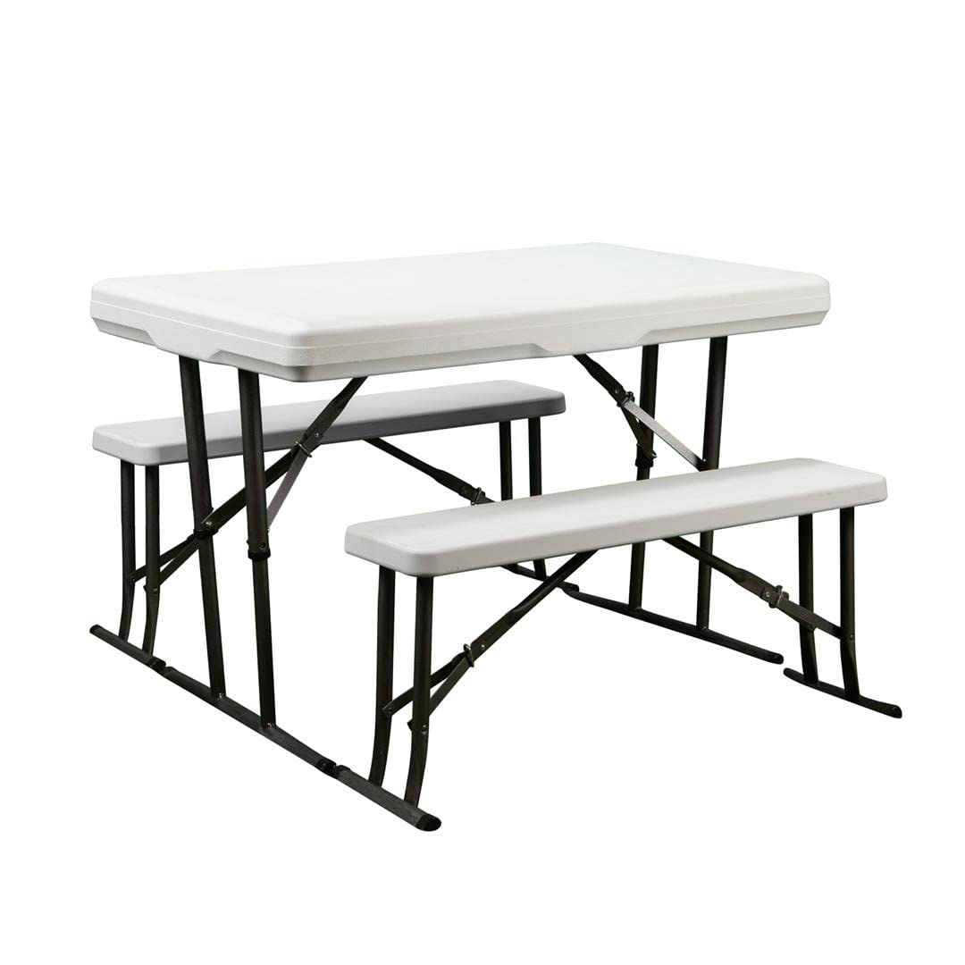 Faulkner Furniture 69863 Outdoor Picnic Table with Nesting Benches - 44 Inch Rustic Wooden Patio Dining Set for Backyard, Garden, and Park Gatherings
