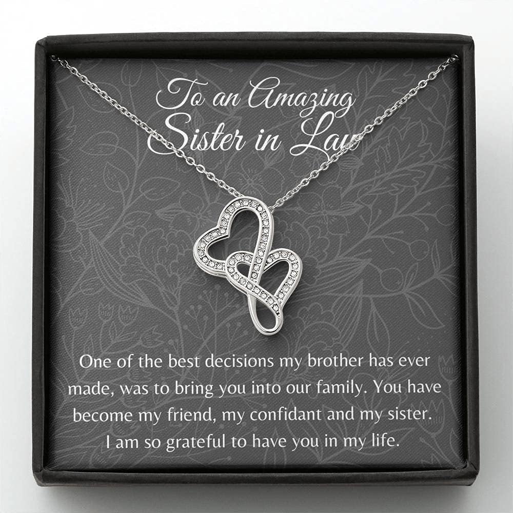 Handmade Personalized Double Heart Necklace - Sister-in-Law Jewelry Gift for Birthday, Christmas & Special Occasions | Thoughtful Message Card Jewelry for Sister-in-Law, Best Friend & Loved Ones | Perfect for Anniversaries, Bridal Showers & Heartfelt Surprises