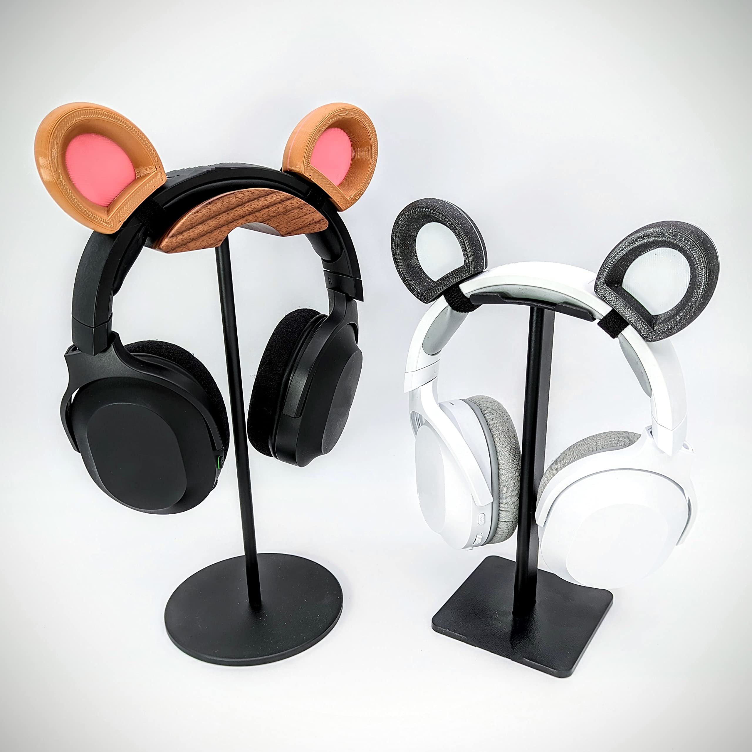 Adorable Brown & Panda Bear Ears Headphone Attachment - Cute Self-Fastening Ears for Gamers & Streamers (Sparkle Black/White) - Perfect for Live Streaming, Cosplay & Gaming Accessories
