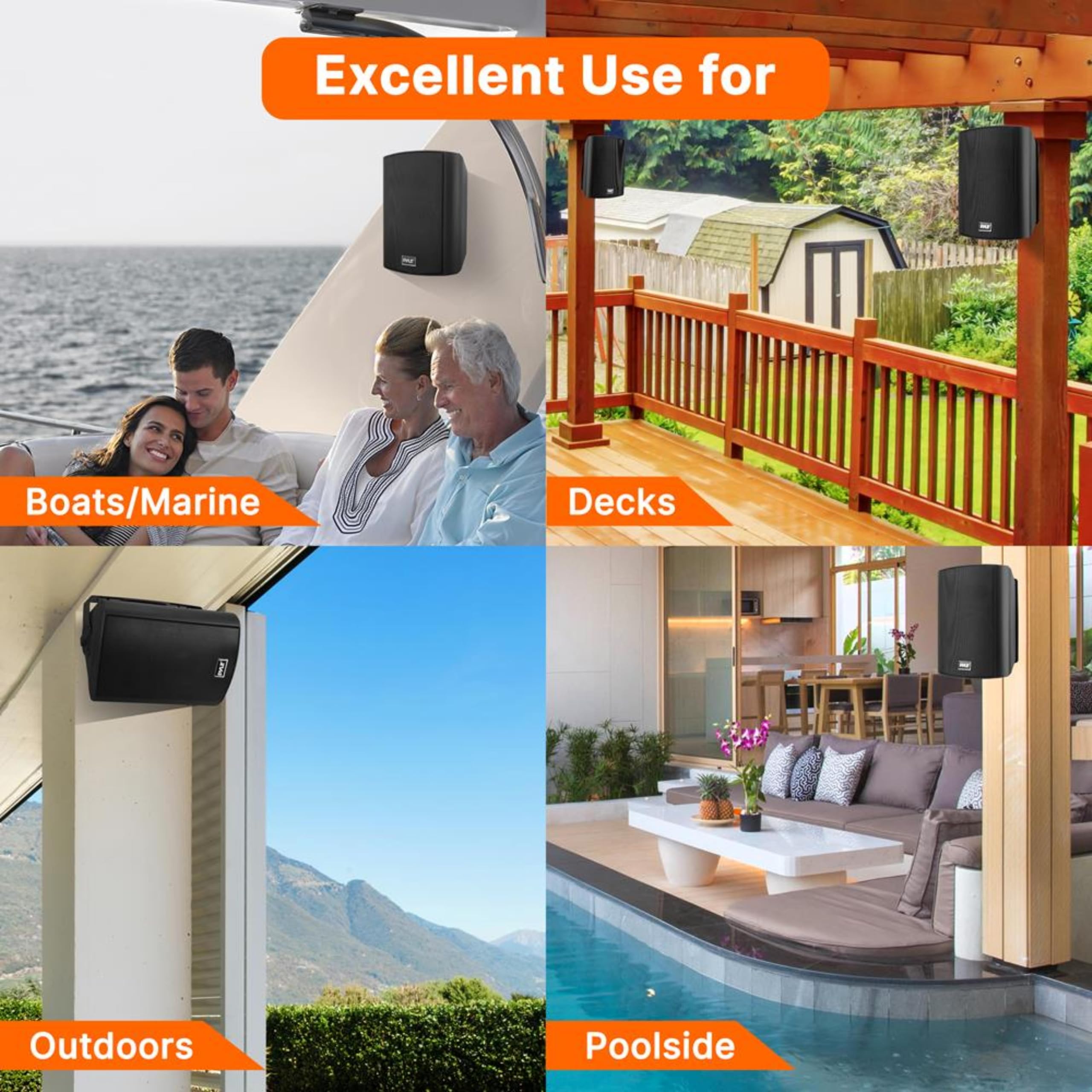 Pyle PDWR52BTBK 5.25 Inch Waterproof Wall Mount Bluetooth Speaker System - Indoor/Outdoor Wireless Stereo Sound Set with AUX Input (Black) - Perfect for Patio, Poolside, Garage and Backyard Entertainment