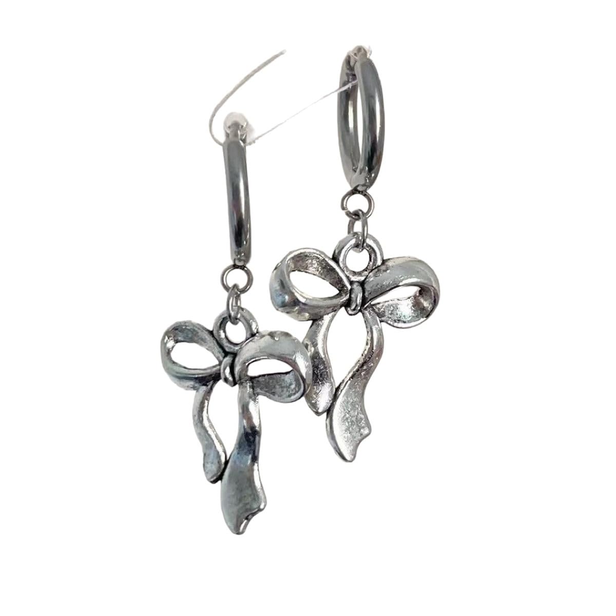 Vintage Korean Fashion Hoop Earrings with Bowknot Charms - Trendy Irregular Design for Women & Girls | Perfect for Parties, Dating & Everyday Wear
