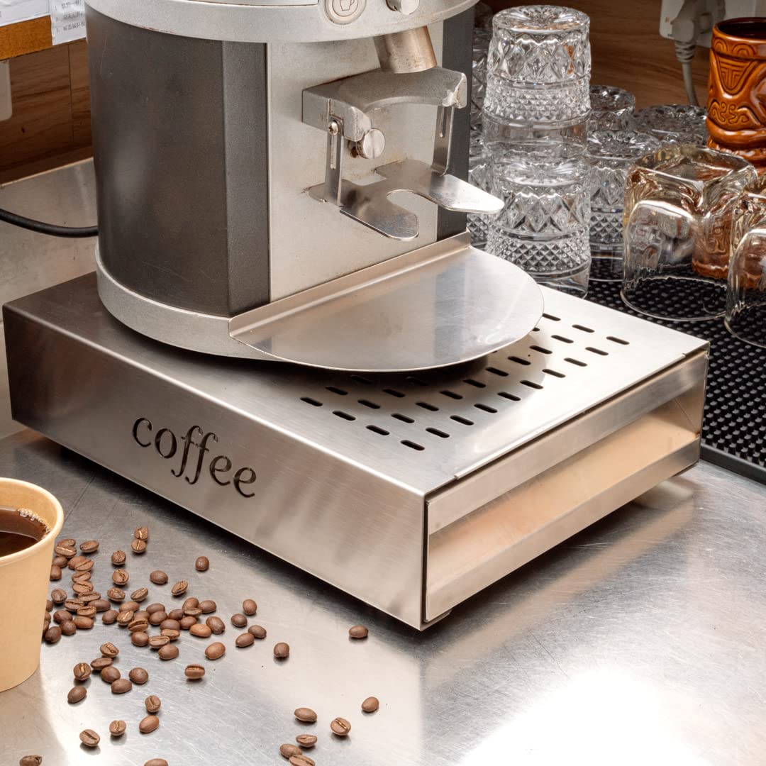 Restaurantware Restpresso 13.5 x 9.75 x 3.75 Inch Stainless Steel Espresso Knock Box with Detachable Drawer & Silicone Knock Bar - Durable Coffee Grounds Container for Baristas & Home Brewing - Perfect for Espresso Machines in Cafes, Coffee Shops & Home Kitchens