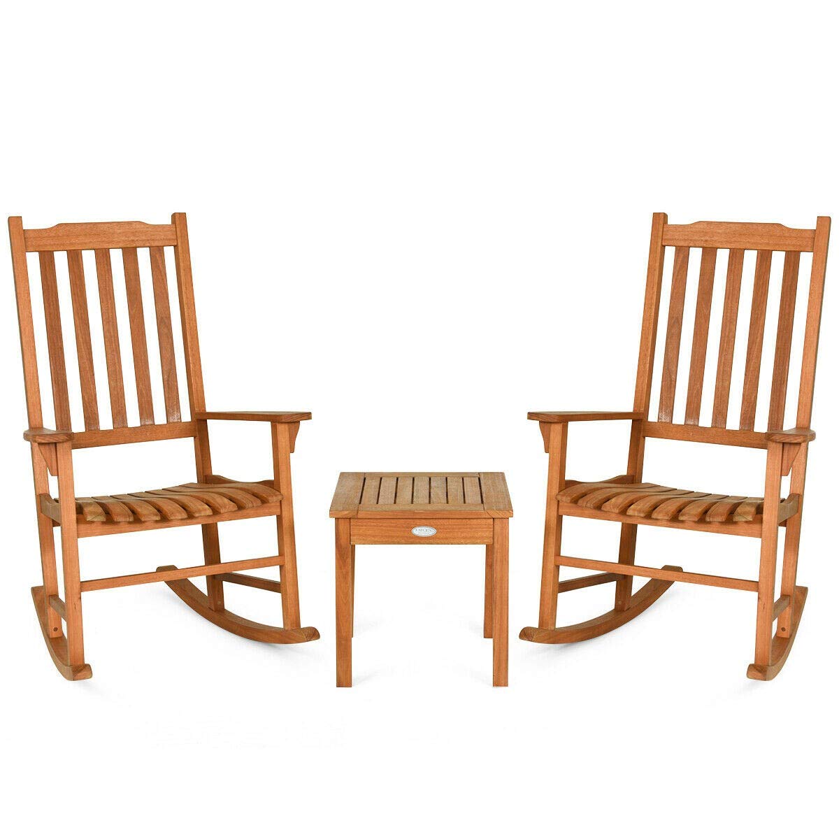 3-Piece Natural Eucalyptus Rocking Chair Set with Coffee Table - Includes Free Ebook - Perfect for Patio, Garden, and Living Room Relaxation