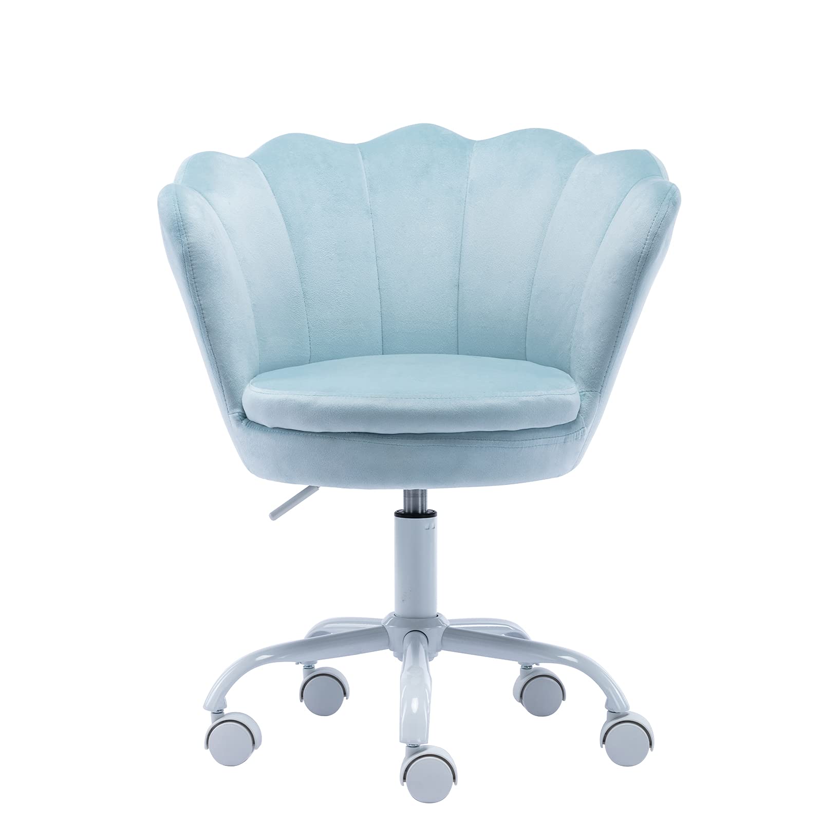 Velvet Kids Desk Chair with Seashell Back - Adjustable Swivel Study Chair for Teens, Children's Computer Homework & Vanity - Blue Accent Armchair for Bedroom, Living Room & Study Area