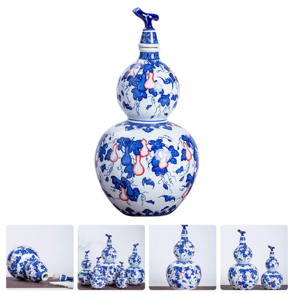 Portable Ceramic Wine Gourd Jug - 26x12.5cm Chinese Antique Style Water Kettle with Floral Print, Empty Wine Bottle for Home & Restaurant Use | Perfect for Serving Tea, Wine, or as Decorative Vase