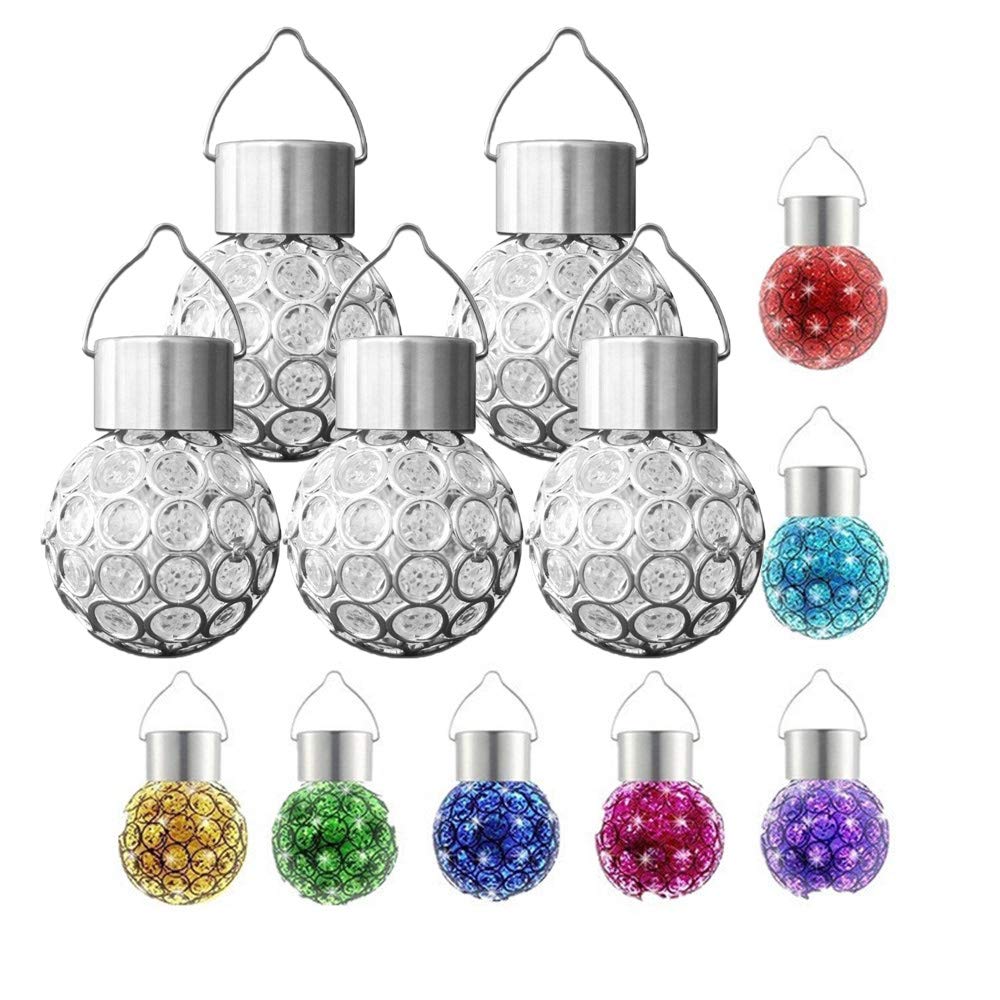Solar LED Hanging Lights Outdoor - 5 Pack Color Changing Ball Lanterns for Garden, Patio, Landscape & Christmas Decoration | Weatherproof Solar-Powered Lights for Backyard, Pathway & Holiday Decor