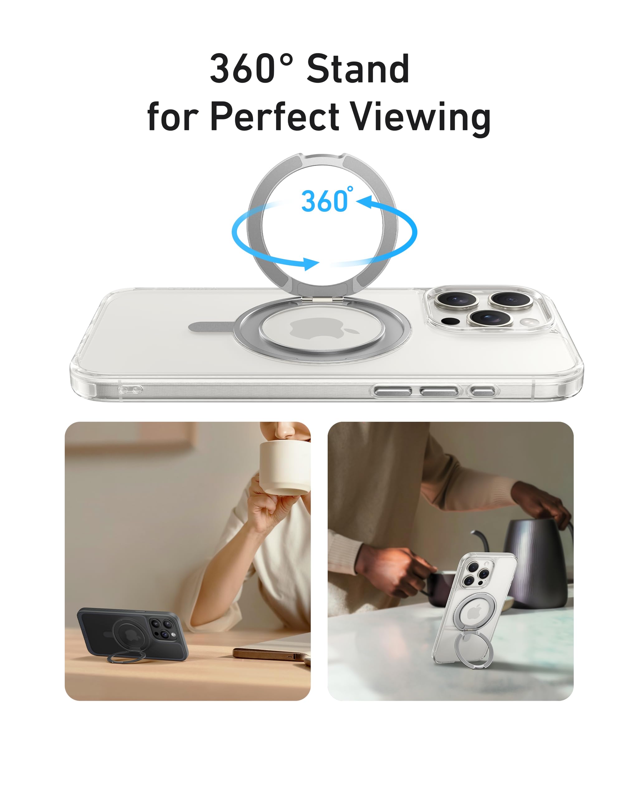 Anker Ultra Magnetic iPhone 15 Pro Case with 360° Ring Stand - Military-Grade Shockproof & MagSafe Compatible Clear Protective Cover - Perfect for Work, Travel and Everyday Use