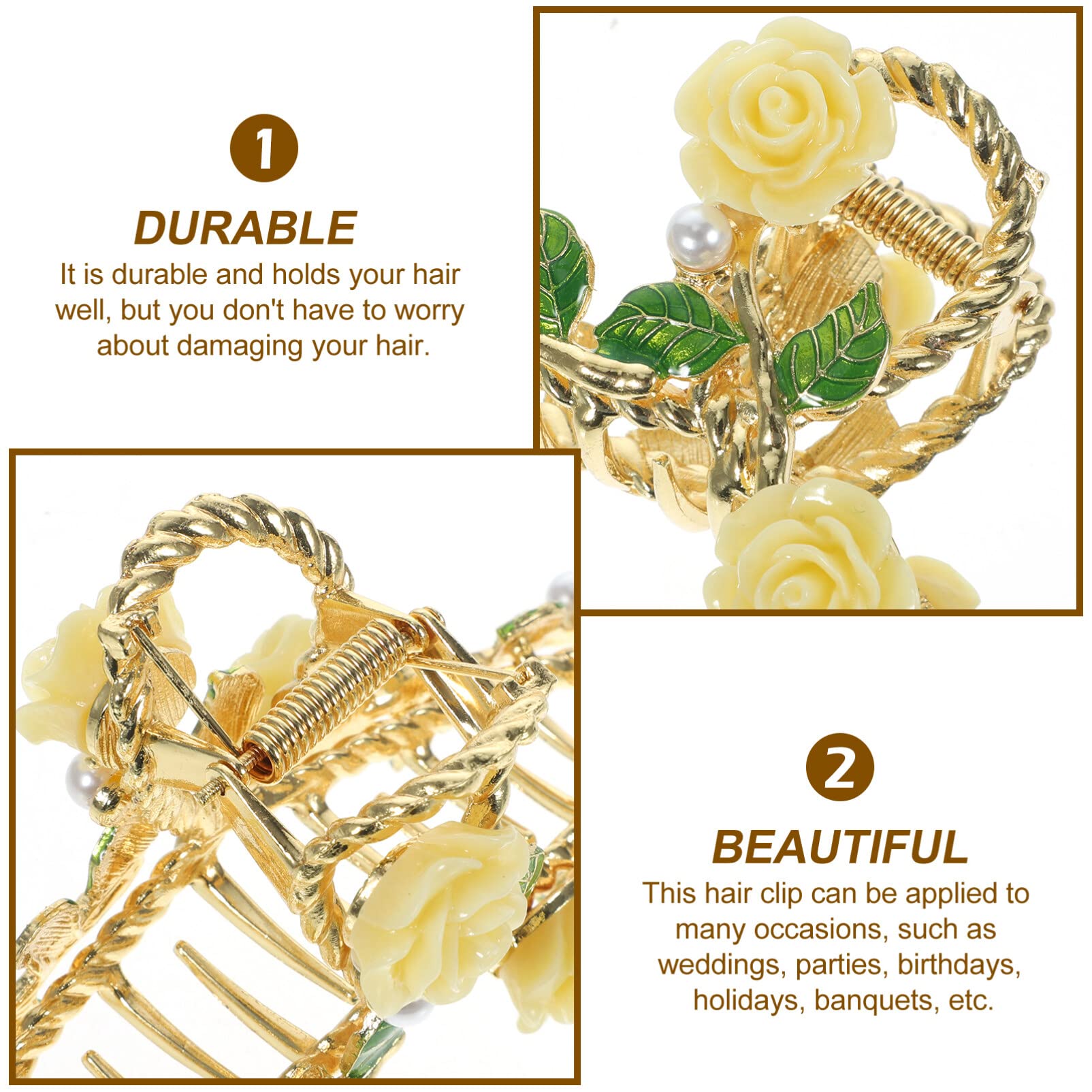 EXCLUZO Large Rose Hair Claw Clip for Women - Yellow Hair Clamp Hair Accessory for Girls, Perfect for Ponytails, Buns and Updos