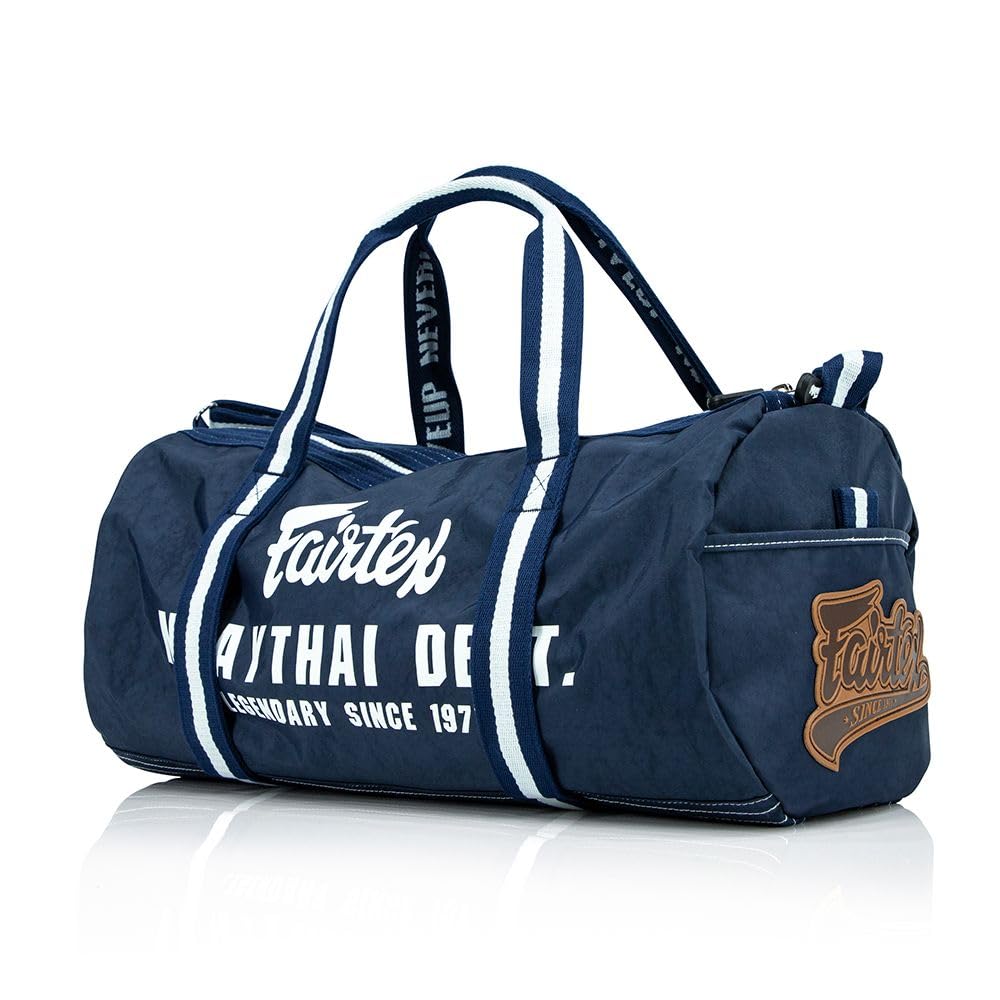 Fairtex BAG9 Retro Style Barrel Bag - Durable Thai Boxing Heavy Gym Bag for Muay Thai & MMA Training - Navy Blue - Perfect for Gym, Travel & Sports Equipment Storage