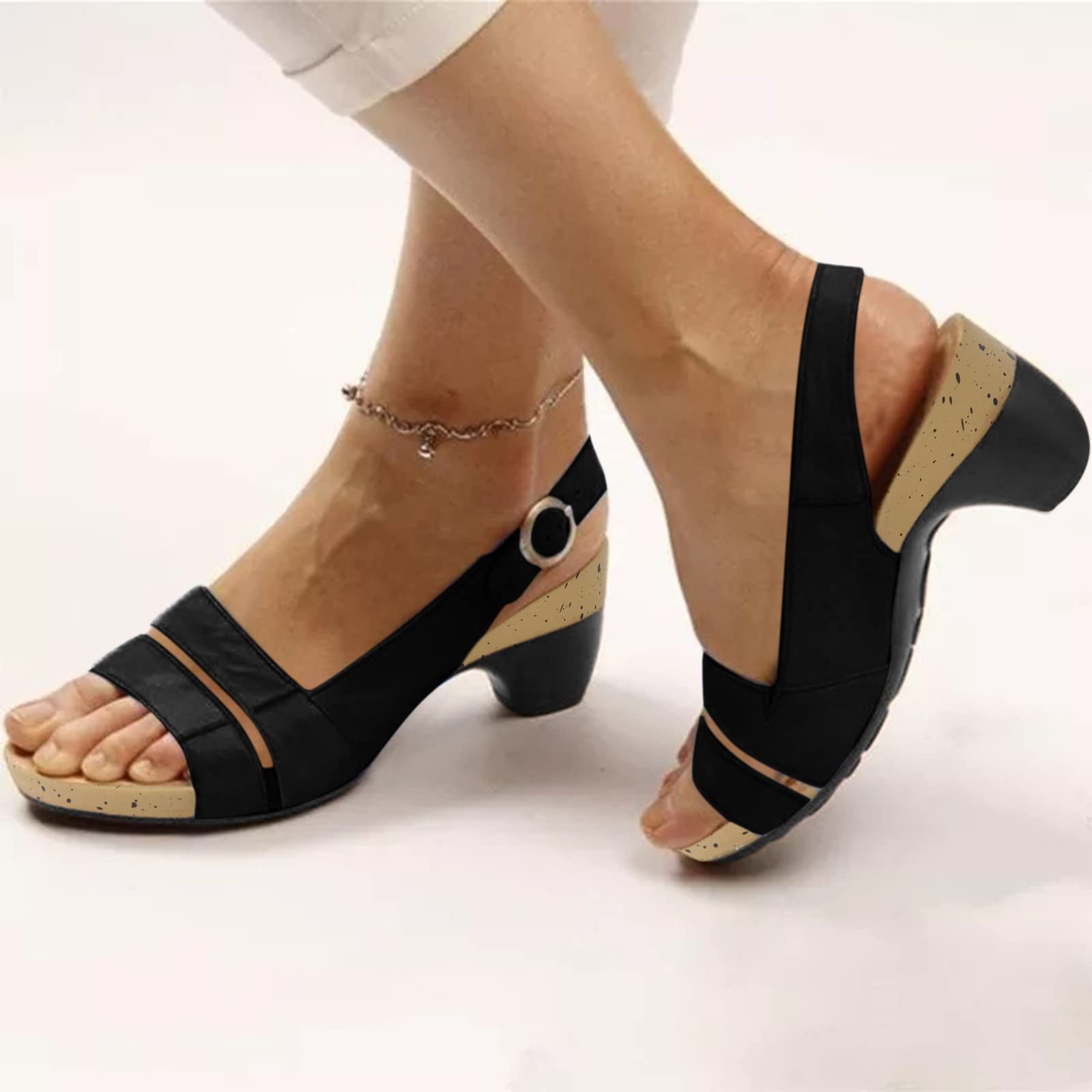 **Eduavar Women's Orthopedic Sandals - Comfortable Open Toe Low Heel Dressy Sandals with Adjustable Ankle Strap | Perfect for Walking, Travel & Casual Outfits**
