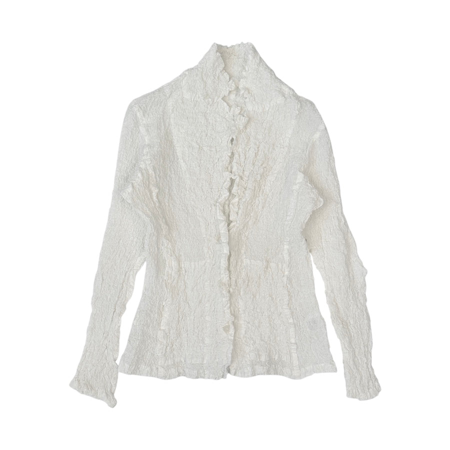 ISSEY MIYAKE ME WHITE Textured Knit Cardigan for Women - Elegant Loose Fit Open Front Sweater for Office, Casual & Layering