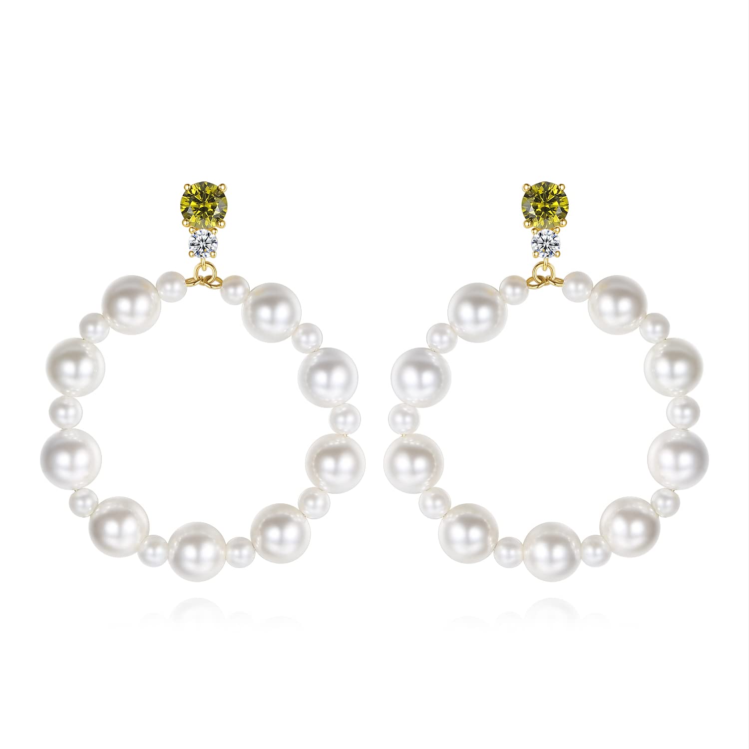 925 Sterling Silver Gold Plated Pearl Hoop Dangle Earrings for Women | Elegant Circle Pearl Earrings for Wedding, Party & Bridal Jewelry | Perfect for Date Night, Anniversary Gifts & Special Occasions