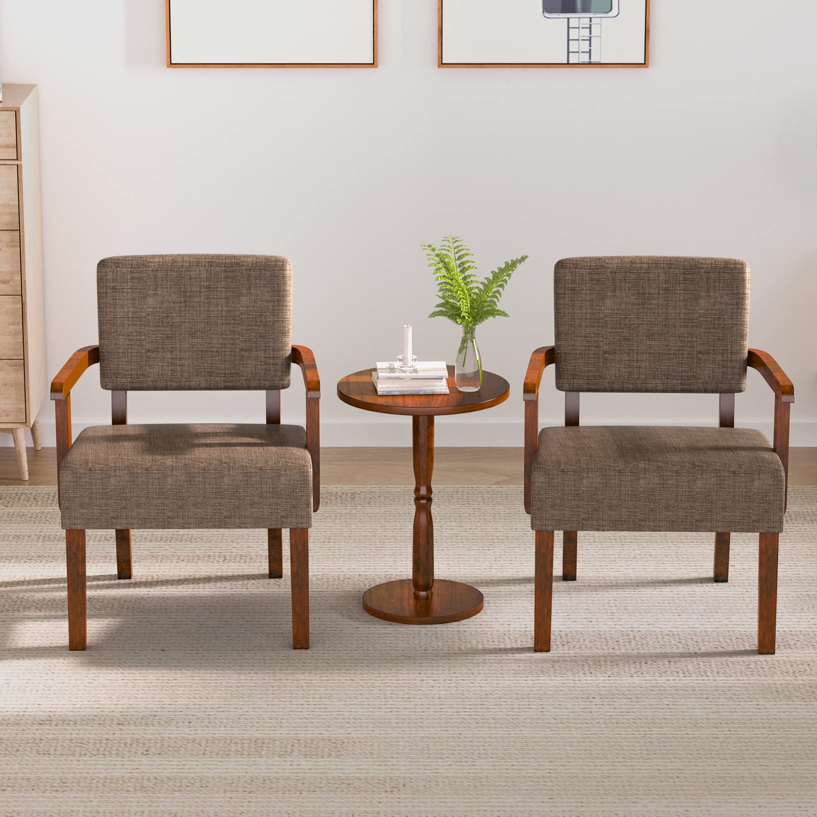 2-Piece Accent Chair Set with Side Table - Soft Upholstered Armchairs for Living Room, Bedroom, Reading Nook & Waiting Area - Modern Brown Lounge Chairs (AC01) - Perfect for Home Decor, Coffee Corner & Relaxation Spaces