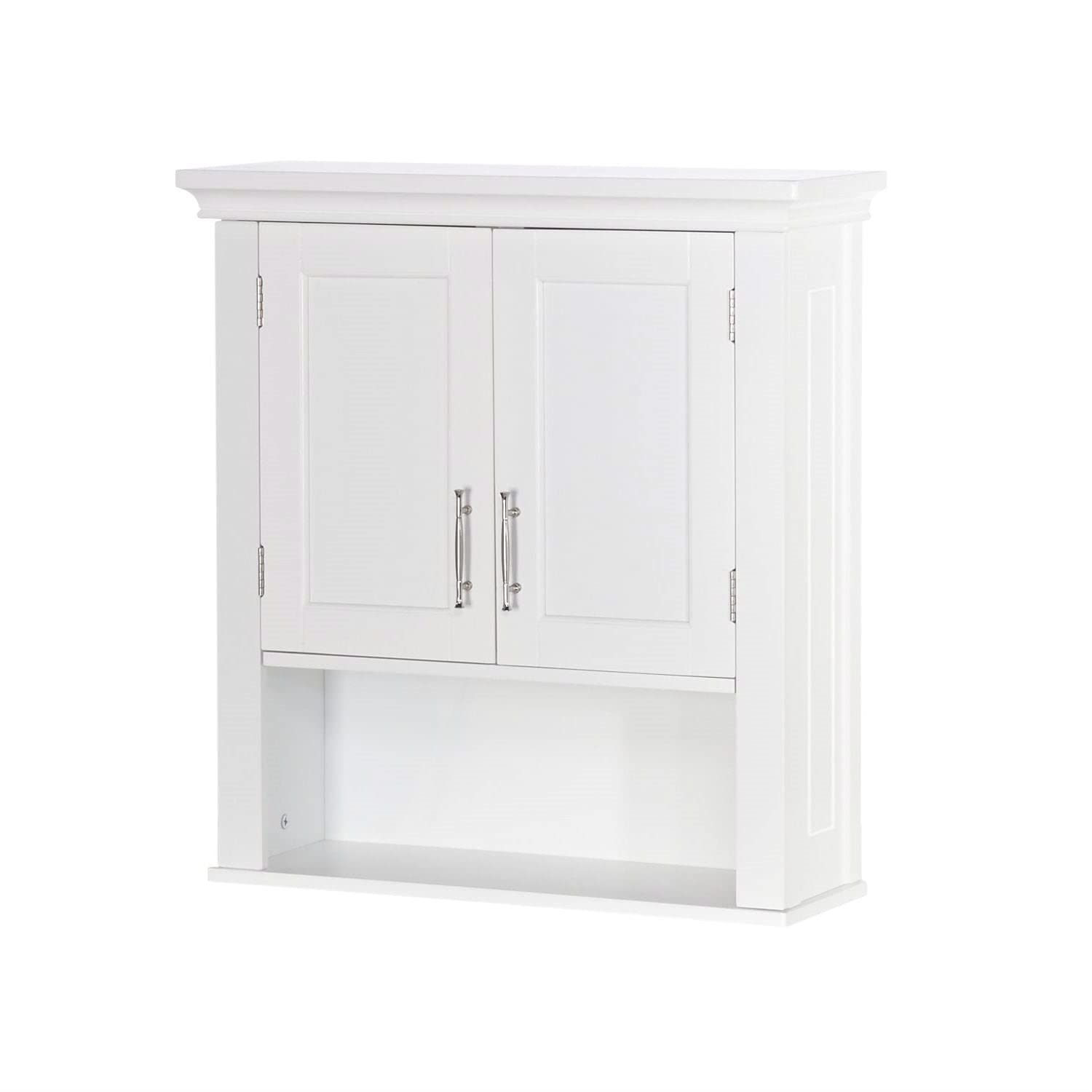White Bathroom Wall Cabinet with Open Shelf - Modern Storage Solution for Towels, Toiletries & Decor - Perfect for Small Bathrooms, Vanities & Powder Rooms