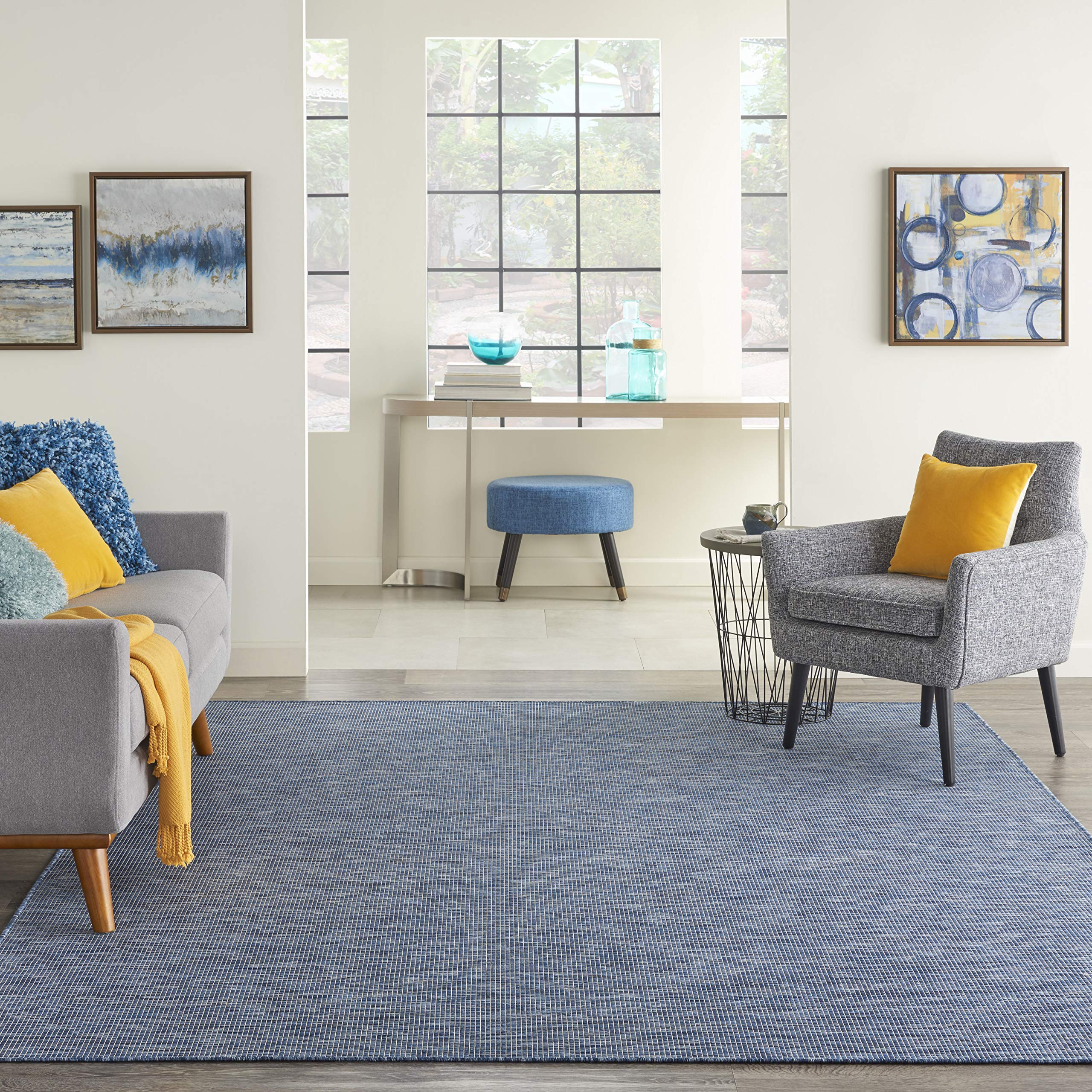 Nourison Positano 5' x 7' Navy Blue Indoor-Outdoor Area Rug - Easy to Clean, Non-Shedding, Stain Resistant - Perfect for Bedroom, Living Room, Dining Room, Backyard, Deck & Patio (5x7) - Ideal for High Traffic Areas & Outdoor Entertaining