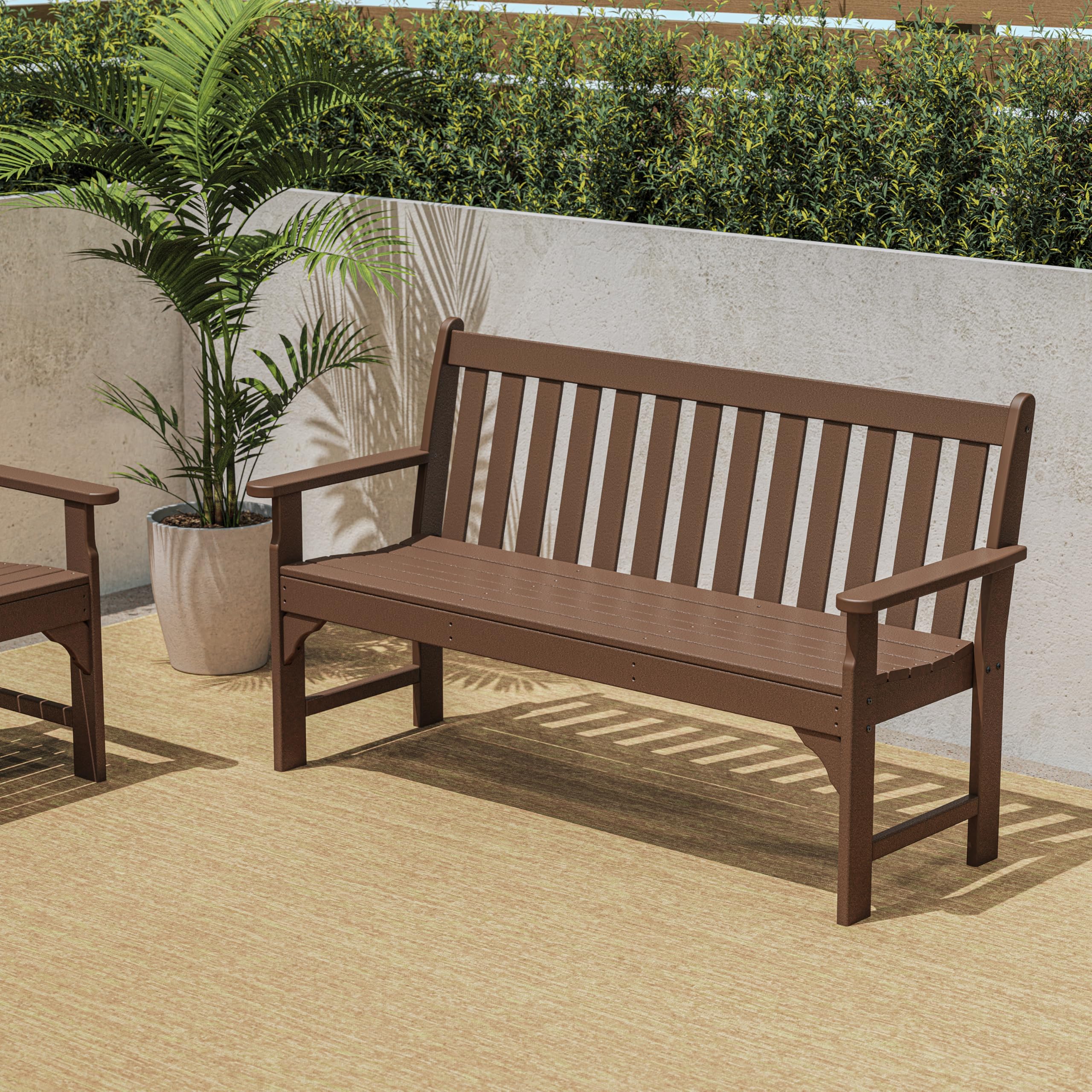 POLYWOOD GNB60MA 60-Inch Vineyard Outdoor Bench in Mahogany - Durable All-Weather Patio Furniture for Garden, Porch & Backyard Decor
