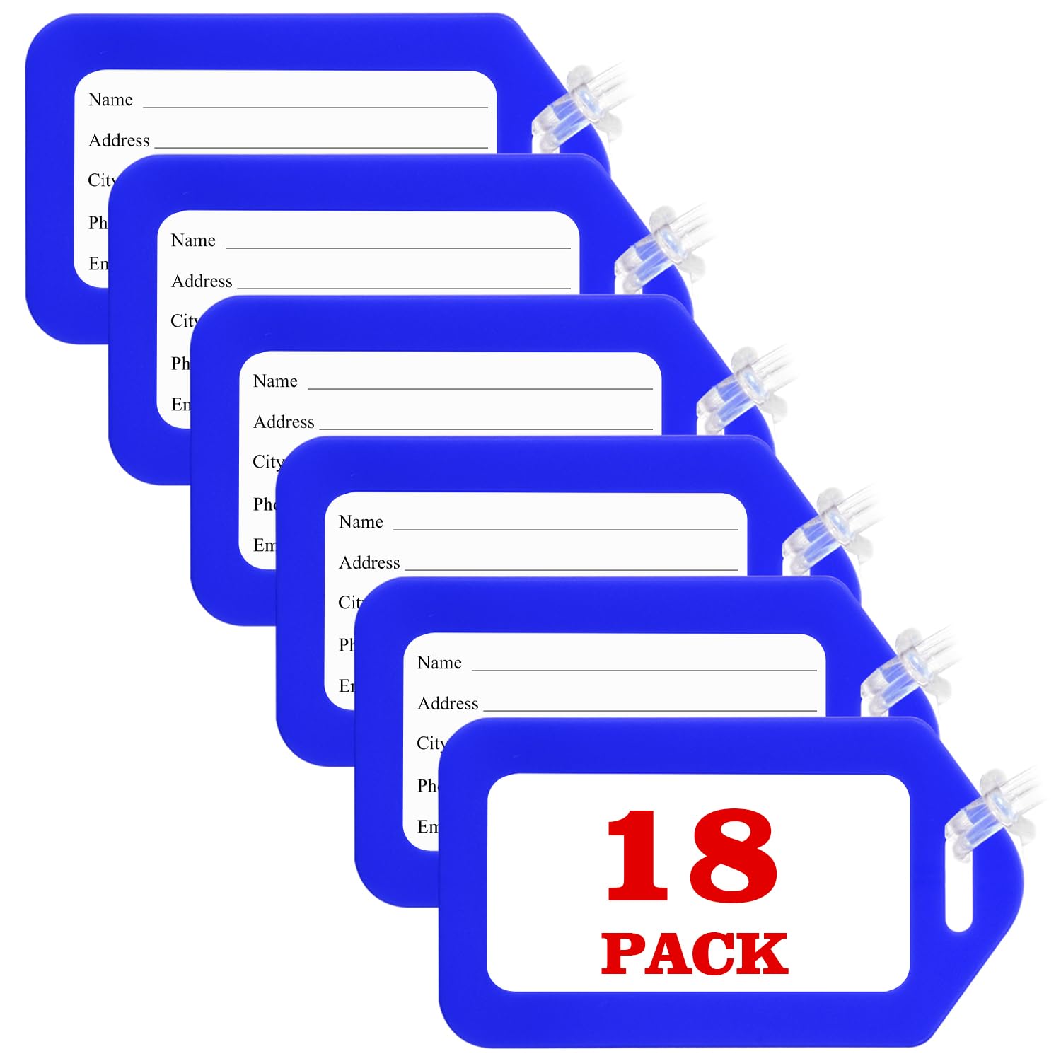 18 Pack Bright Luggage Tags for Suitcases - Durable Travel Bag Tags with ID Holder, Kids Name Tags, Travel Accessories Must Haves by Sodsay (Blue) - Perfect for Family Vacations, Business Trips & Cruise Ship Travel
