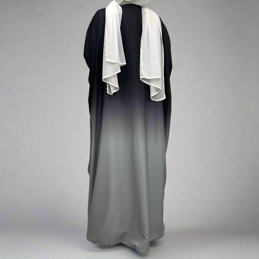 Gradient Color Changing Open Front Cardigan Abaya Dress for Muslim Women - Perfect for Prayer, Modest Fashion & Special Occasions