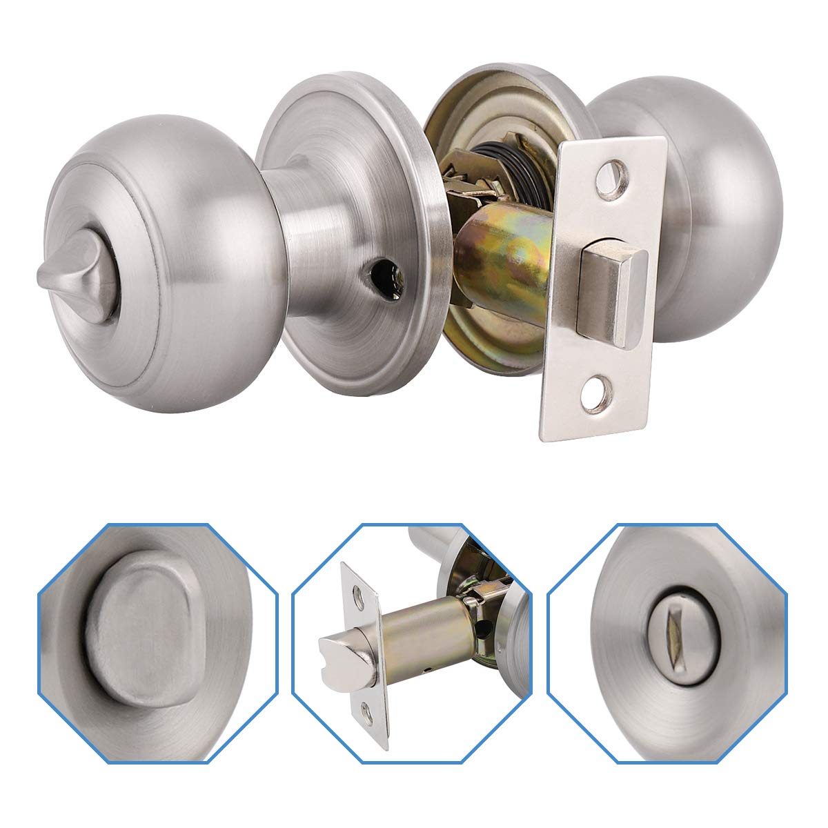 Gobrico 13 Pack Satin Nickel Keyless Privacy Door Knobs - Interior Bedroom & Bathroom Door Handlesets for Home Security & Privacy | Perfect for Residential Homes, Apartments, and Dorms