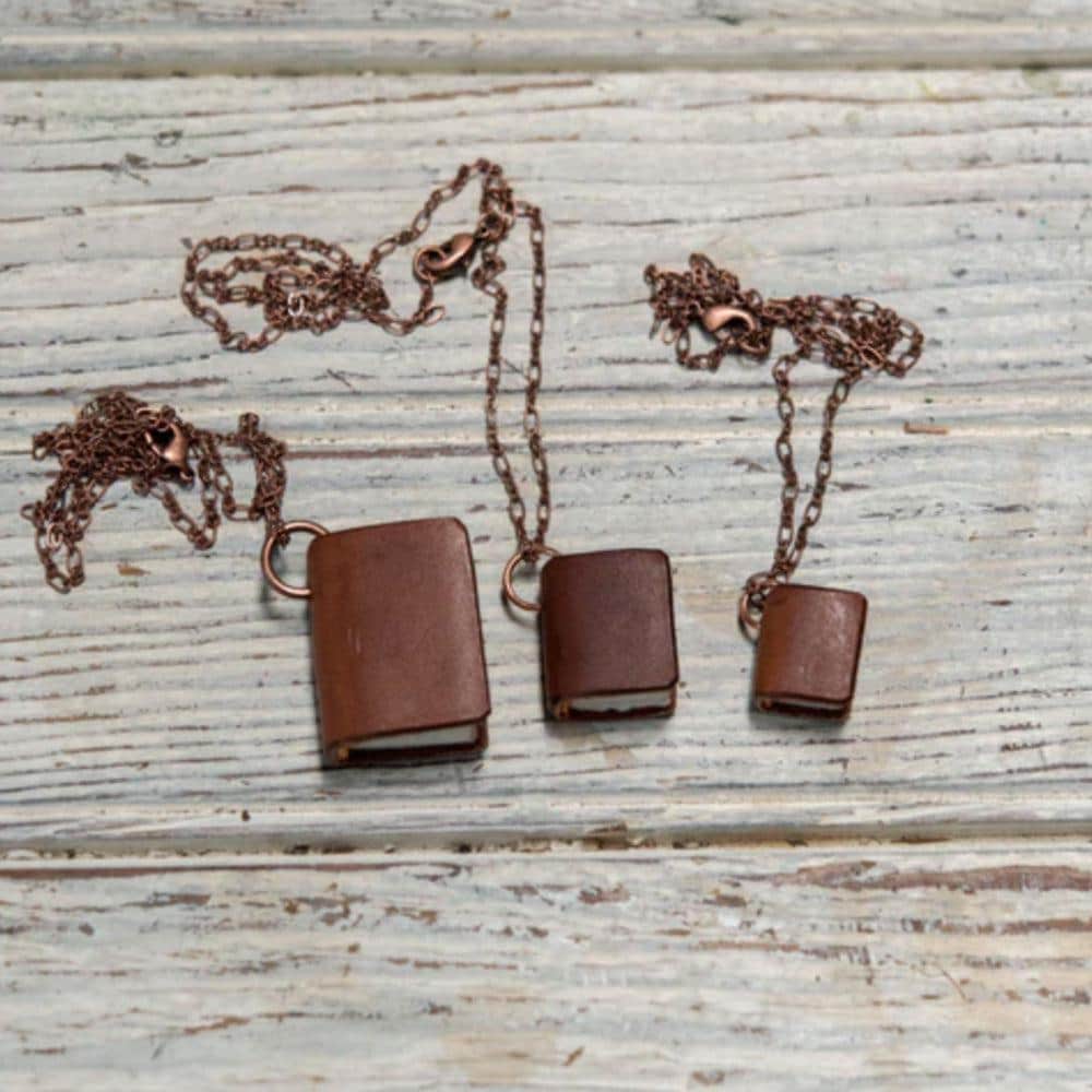 Handmade Peg and Awl Leather Book Necklace - Vintage Literary Jewelry for Book Lovers | Perfect Gift for Readers, Writers & Bibliophiles