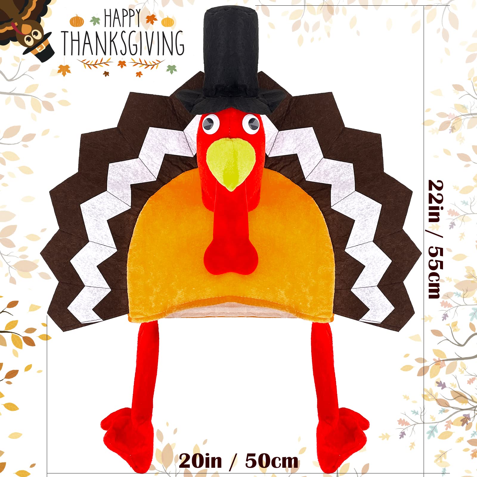 Soft Plush Thanksgiving Turkey Hat with Head, Legs & Tail - Fun Fancy Dress Costume Accessory for Thanksgiving Parties & Holiday Gatherings