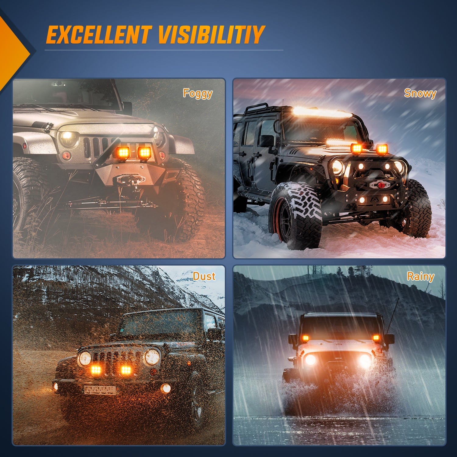 4 Inch 18W Amber Beam LED Light Pods (Pair) - Off-Road, Truck, ATV, SUV Lighting for Night Driving & Outdoor Adventures