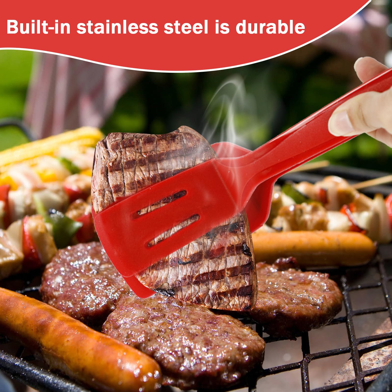 2Pcs Silicone Kitchen Tongs - Heat Resistant Stainless Steel Grill Tongs with Non-Slip Silicone Tips for BBQ, Flipping Fish, Steak & Cooking - Perfect for Grilling, Frying, Serving & Kitchen Use