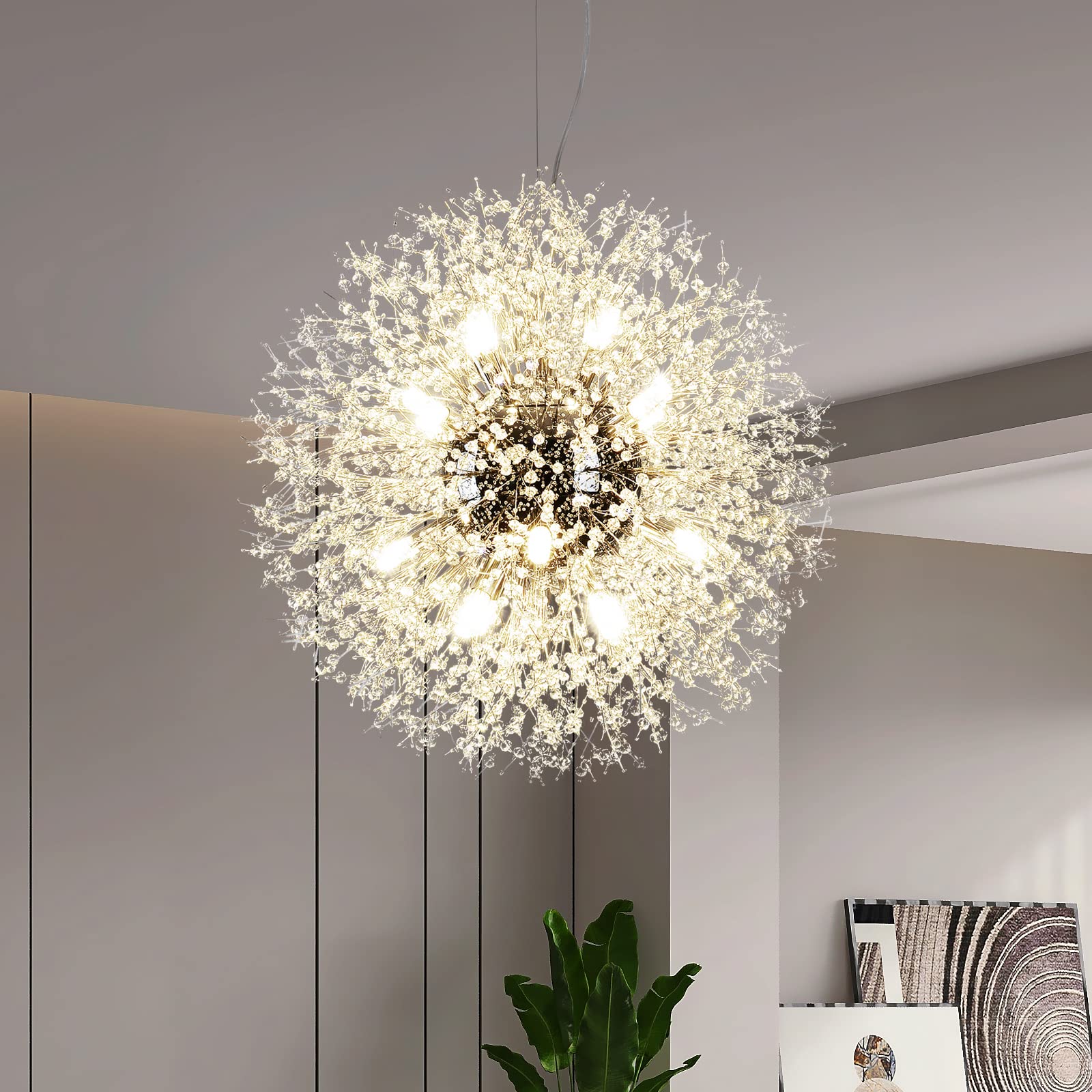 Modern Crystal Chandelier - 16-Light Sputnik Fixture for Living & Dining Rooms