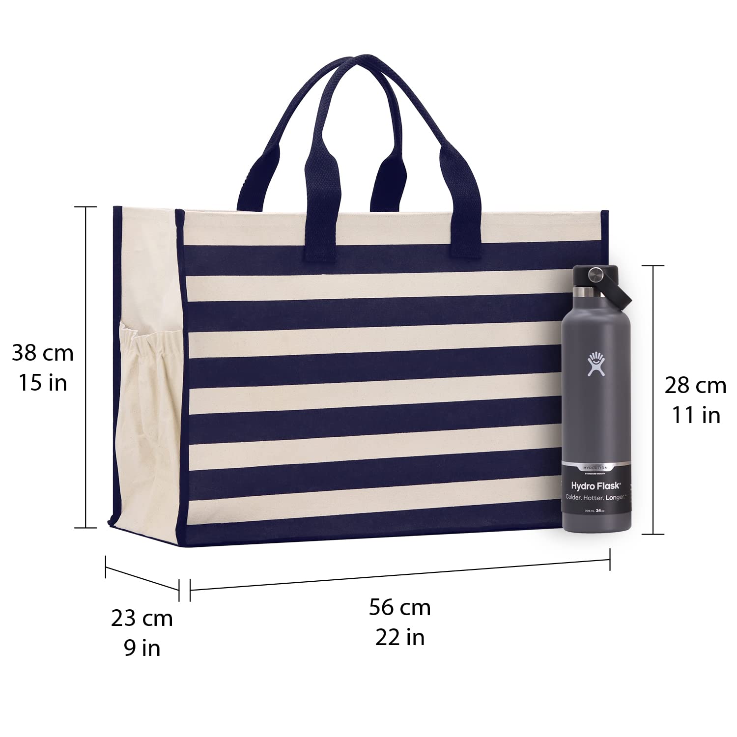 VANESSA ROSELLA XL Beach Tote Bag - Cotton Canvas with Zipper Pockets for Pool, Travel & Picnic