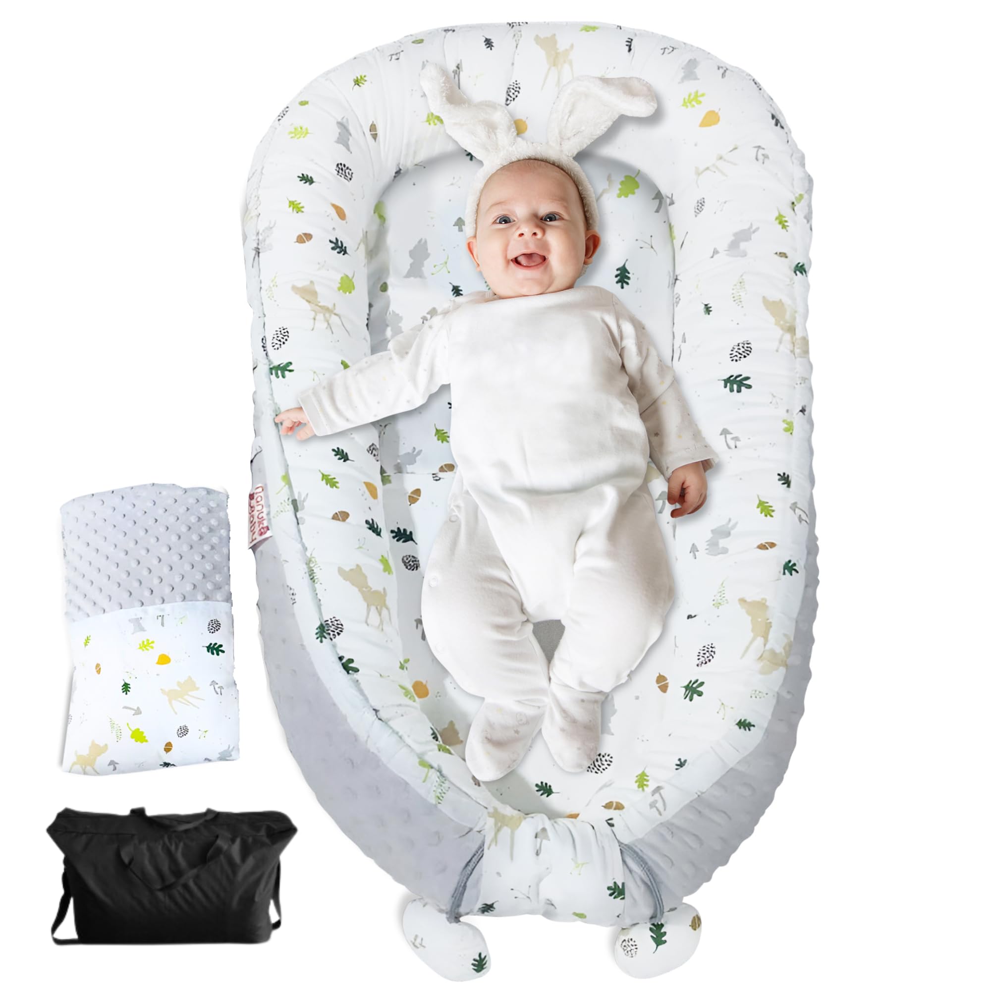 **Portable Baby Lounger Pillow for Newborns 0-24 Months - Anti-Roll Design, Co-Sleeping Infant Nest for Safe & Comfortable Napping, Travel & Home Use**
