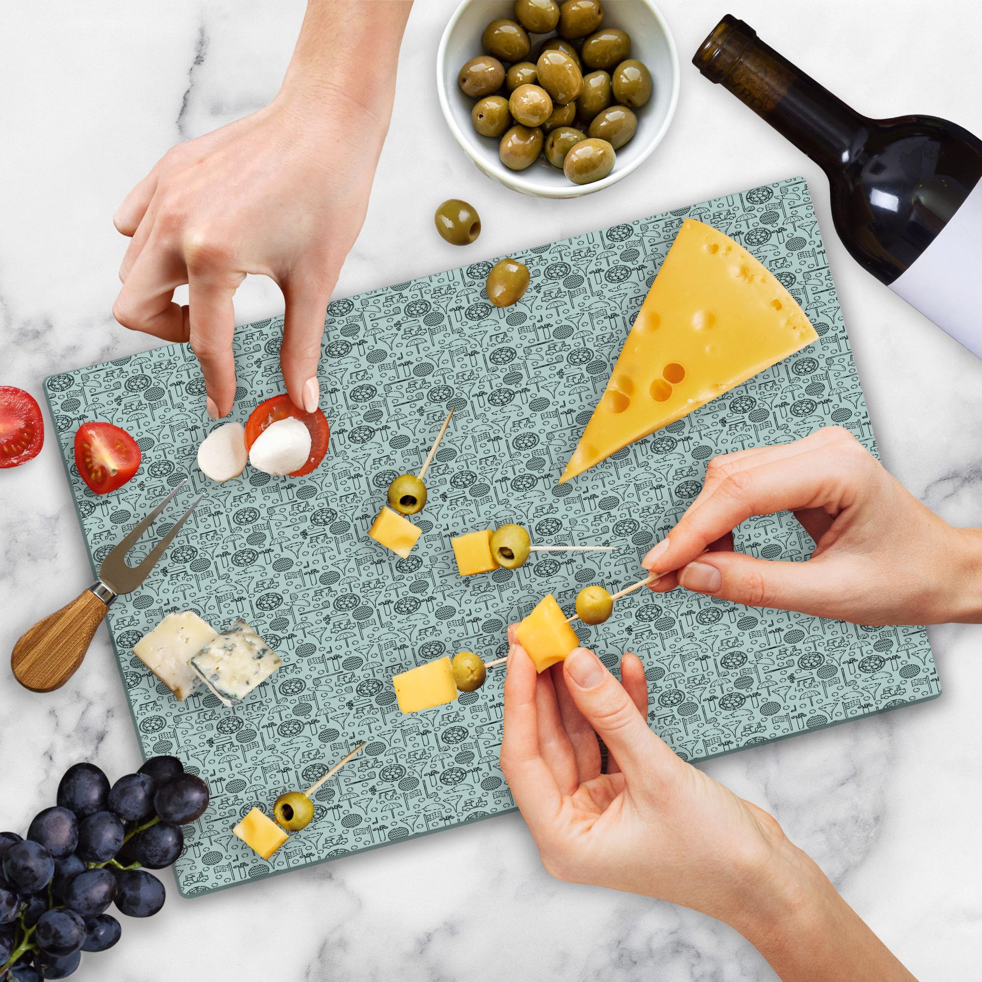 Ambesonne Golf-Themed Tempered Glass Cutting Board - Large Grey & White Doodle Art Design - Perfect for Outdoor BBQ, Picnics & Kitchen Serving - Golf Equipment & Decor Gift Idea