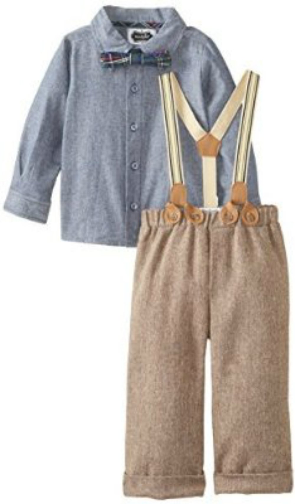Baby Boys' Tweed Suspenders & Pants Set - Formal & Playtime Outfit