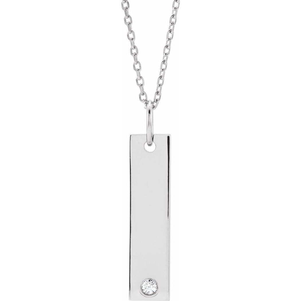 925 Sterling Silver Polished 0.03 Carat Diamond Bar Necklace for Women - Elegant Everyday Jewelry Gift for Her, Perfect for Anniversaries, Birthdays and Special Occasions