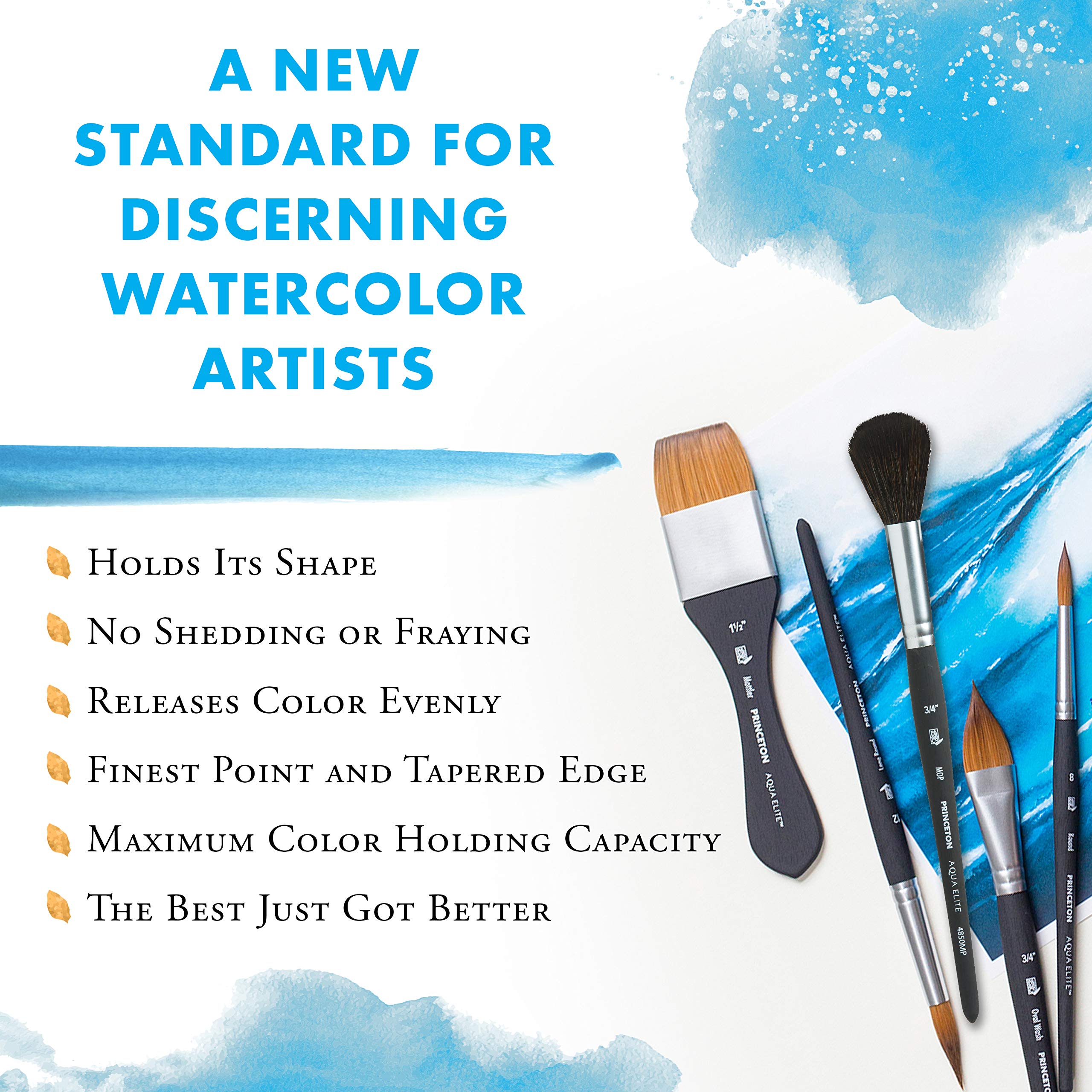 Princeton Aqua Elite Series 4850 Synthetic Kolinsky Watercolor Paint Brush - 3/4 Inch Flat Stroke - Professional Artist Brush for Watercolor, Gouache & Acrylic Painting - Perfect for Canvas, Paper & Fine Art Projects