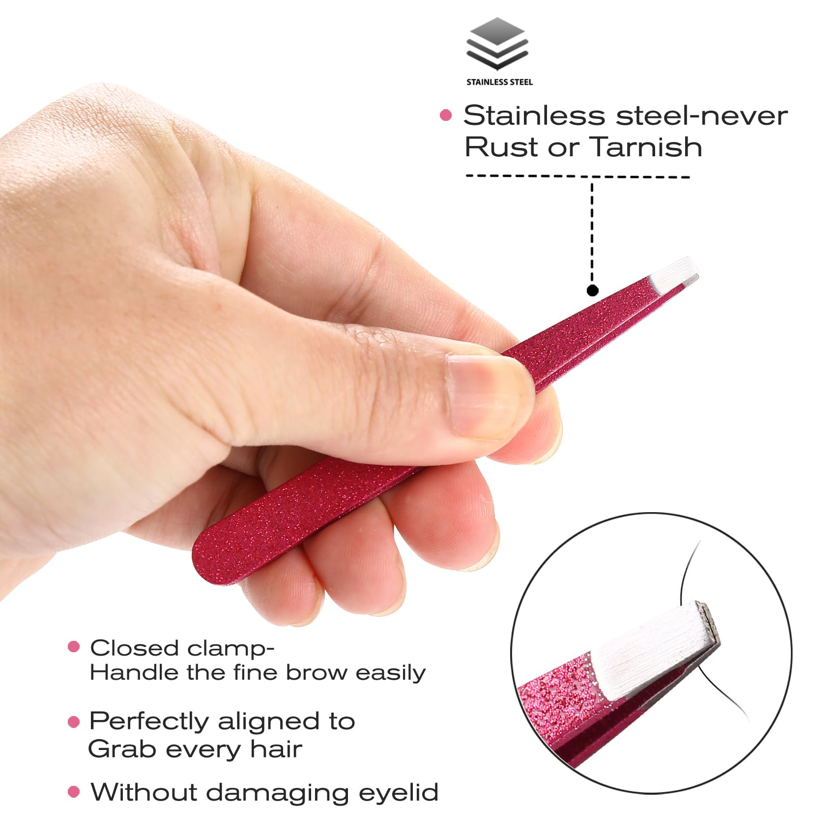 Professional Eyebrow Tweezer Set - 4-Piece Stainless Steel Tweezers for Eyebrows, Ingrown Hair & Facial Hair Removal - Precision Tools for Men & Women (Rose Red) - Perfect for Home Grooming, Salon Use & Lash Extensions