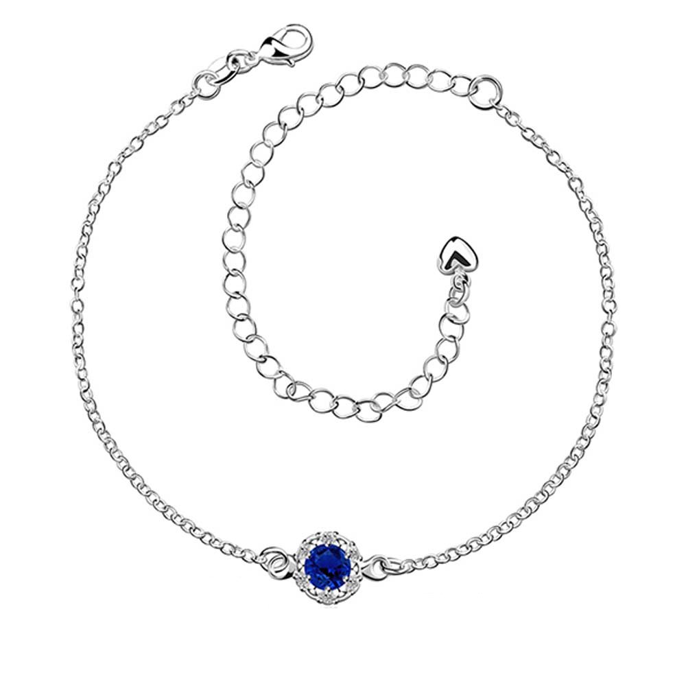 925 Sterling Silver Blue Anklet for Women - Dainty Adjustable Foot Chain Jewelry - Perfect for Beach, Summer & Boho Fashion
