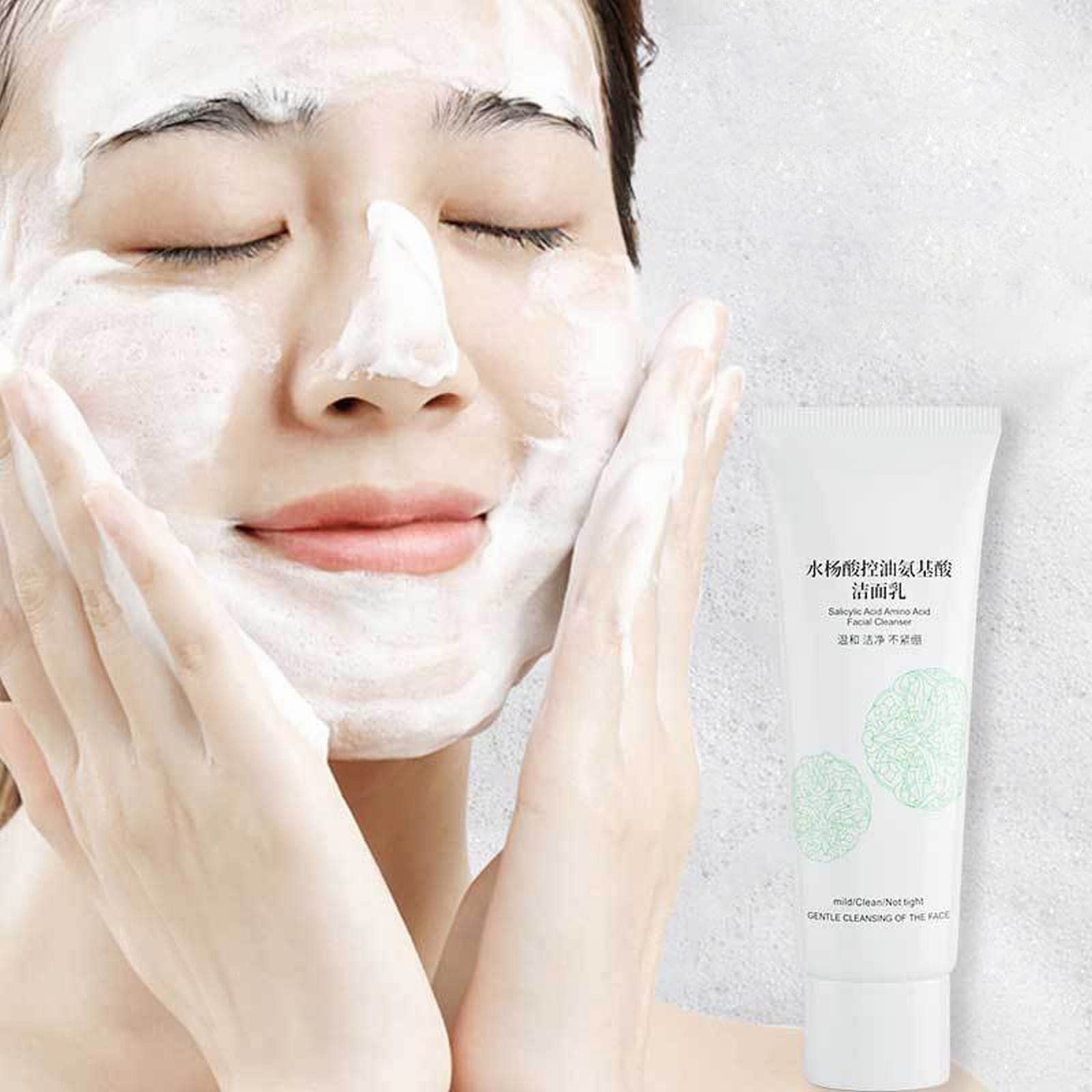 Salicylic Acid & Ortho Hydroxybenzoic Facial Cleanser - Deep Cleansing, Oil Control & Moisturizing Foam Face Wash with Rice Water Extract (80g, White) | Perfect for Acne-Prone Skin & Daily Deep Pore Cleansing Routine