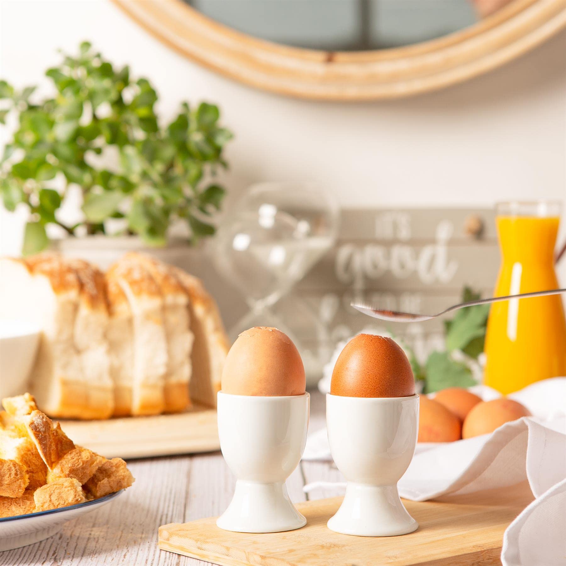 Argon Classic White Egg Cups - Set of 2, Modern Breakfast Tableware for Hard & Soft Boiled Eggs - Easy Clean Egg Holder Stand - Perfect for Breakfast, Brunch, Easter & Kitchen Decor