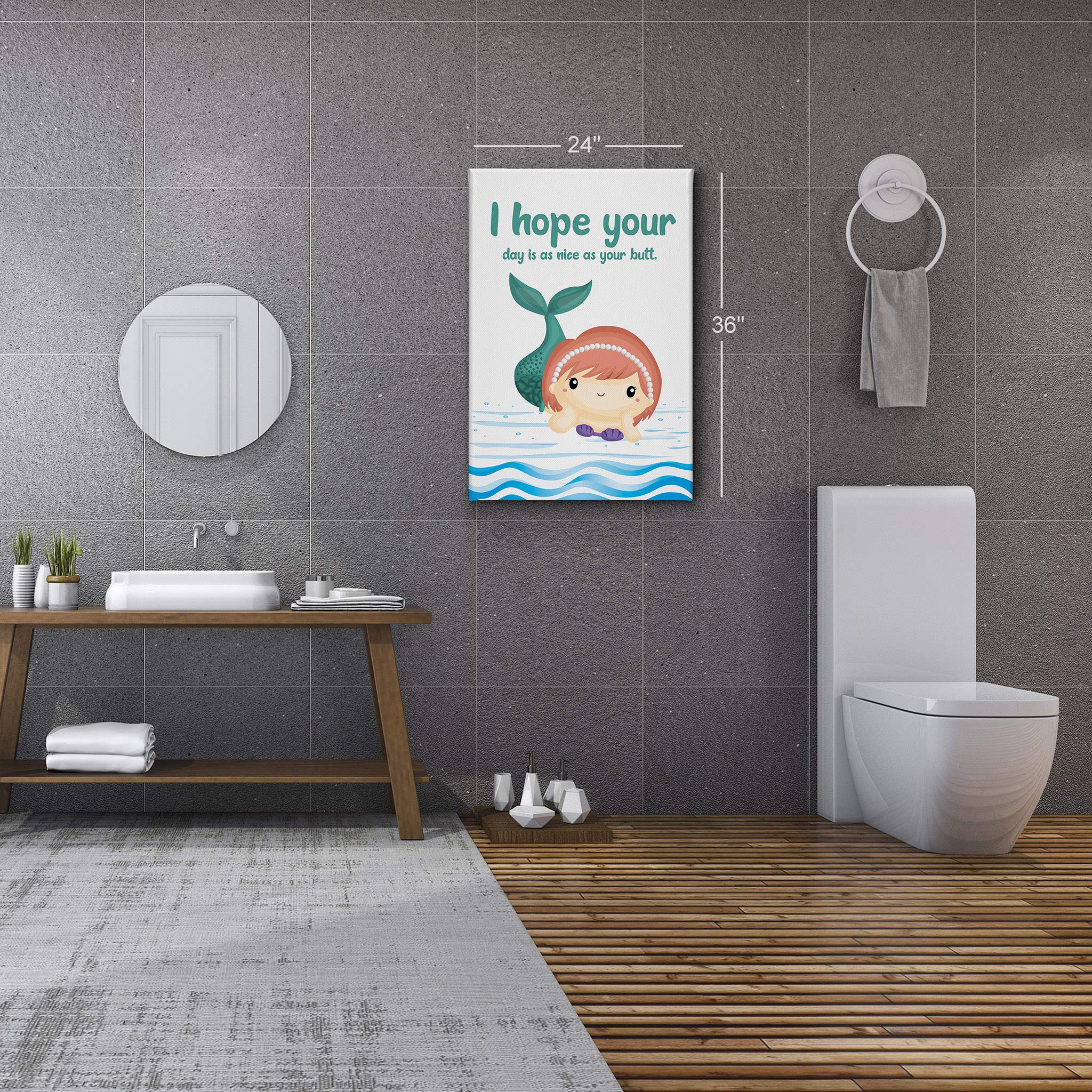 Funny Bathroom Wall Art - Smile Art Design 'I Hope Your Day is as Nice as Your Butt' Quote Canvas Print | Kids Bathroom Sign, Mermaid Nursery Decor, Ready to Hang (40x30, Made in USA) - Perfect for Home, Bathroom & Playroom Humor