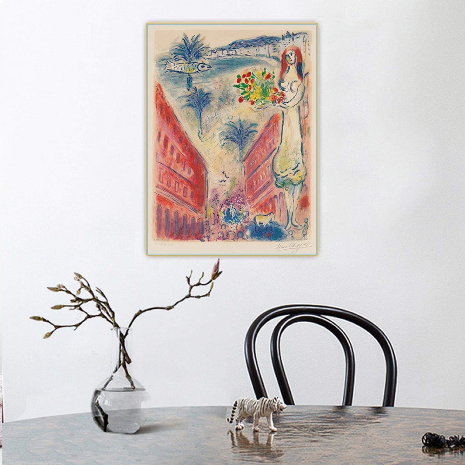 Framed Marc Chagall Art Prints - Avenue De La Victoire At Nice Famous Painting Reproduction on Canvas - Ready to Hang Wall Decor for Living Room, Bedroom & Office - 28x35 Inches (70x90cm) Stretched Canvas with Wooden Frame - Perfect for Home Decor, Housewarming Gifts & Art Collectors