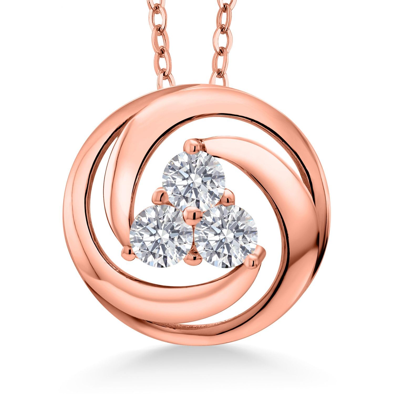 Gem Stone King 18K Rose Gold Plated Sterling Silver 4MM Round Birthstone Pendant Necklace for Women - 3 Stone Circle Design with 18 Inch Chain | Perfect Gift for Birthday, Anniversary & Mother's Day | Elegant Jewelry for Everyday Wear & Special Occasions