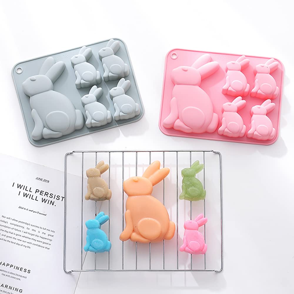 2-Pack Easter Bunny Chocolate Molds Set - 3D Cute Bunny Silicone Baking Molds for Chocolate, Cake, Jelly, Fudge & Pudding - Perfect for Easter Treats, DIY Desserts, and Holiday Baking Parties