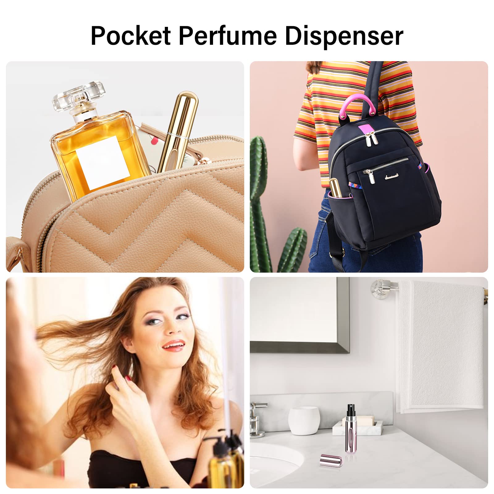 Scholazs 5ml Refillable Perfume Atomizer Bottle - Portable Travel Mini Spray Bottle for Cologne & Fragrance - Leak Proof Empty Perfume Dispenser for Women & Men - Perfect for Airplane Travel, Gym Bag & Purse Essentials
