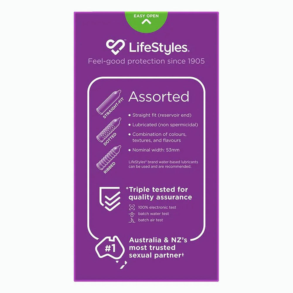 Ansell Lifestyles Assorted Latex Condoms Variety Pack - 36 Count Mixed Flavors & Textures for Enhanced Pleasure - Perfect for Couples, Safe Dating & Intimate Moments