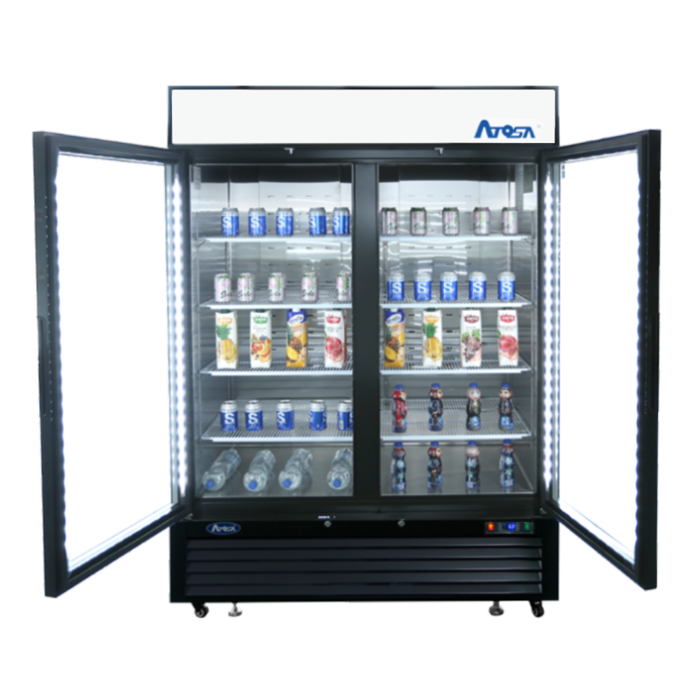 Atosa 54 Inch Commercial Merchandising Freezer with 2 Glass Doors - Black Exterior for Grocery Stores, Restaurants, and Convenience Shops