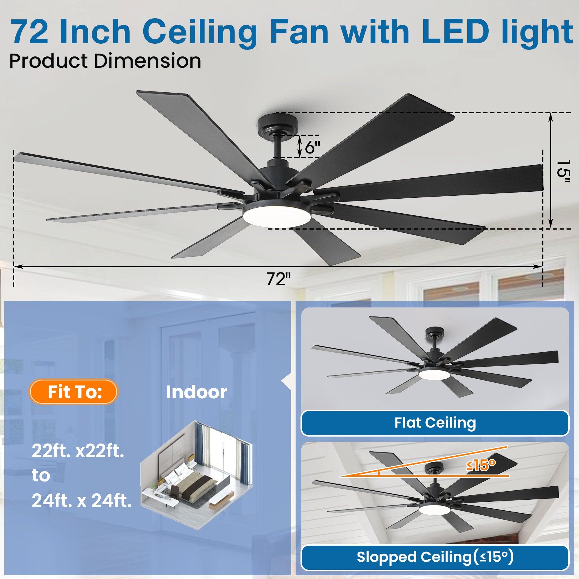 72 Inch Elbe Modern Ceiling Fan with Light Kit & Remote Control - Perfect for Living Room, Bedroom, and Large Spaces