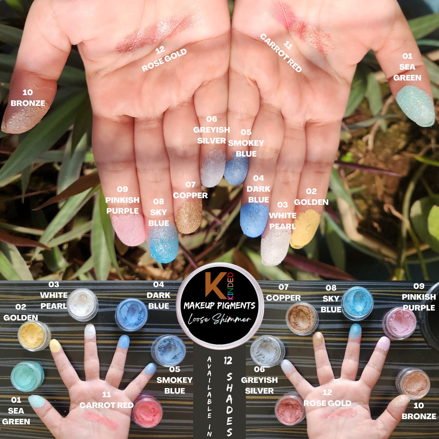 KINDED Loose Shimmer Makeup Foil Pigments - Metallic Glitter Eyeshadow for Smokey Eyes, Face Highlighting & Nail Art | Golden Shiny Powder for Women (3g) | Perfect for Party, Cosplay & Evening Makeup Looks