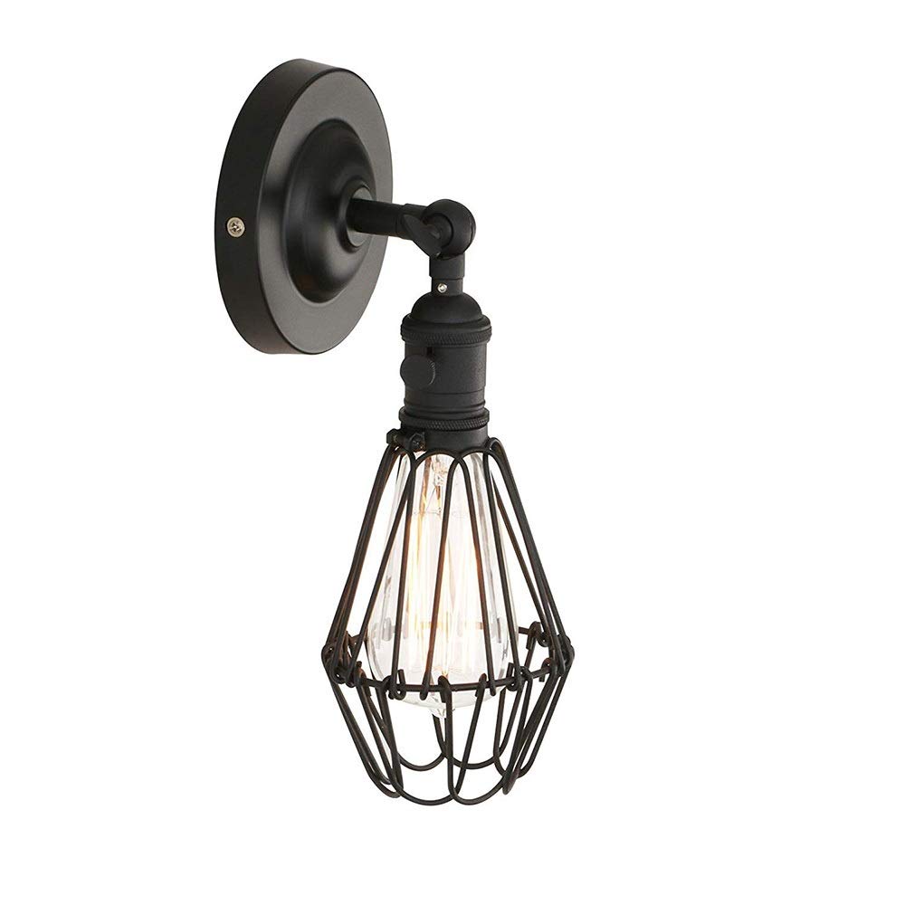 Vintage Industrial Wall Sconce Light Fixture - Black Metal Bird Cage Edison E27 Lamp for Loft, Bar & Reading - Retro Wall Mounted Lighting for Home & Office Decor
