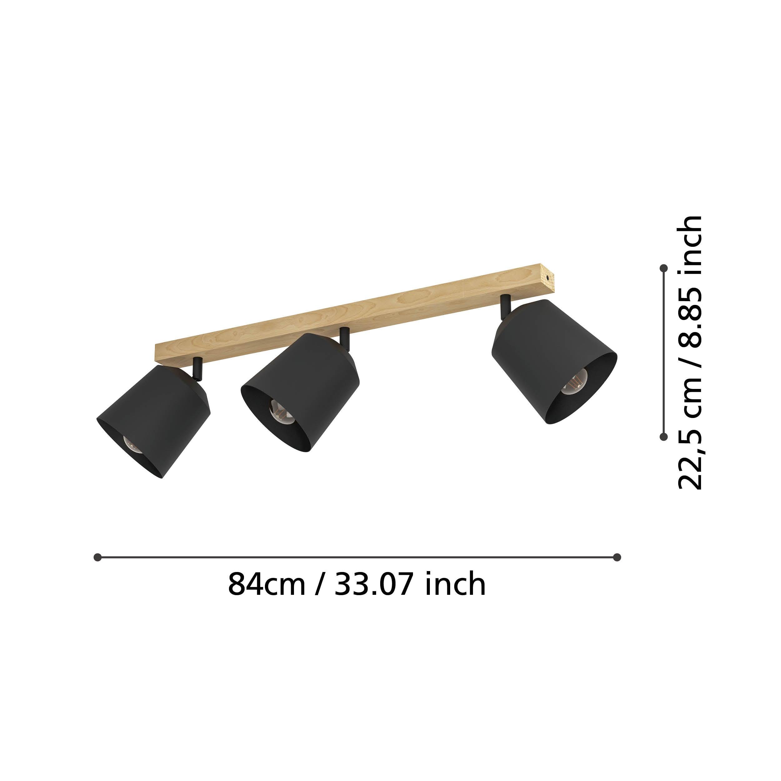 Eglo Cotorro 3-Light Wood & Black Bar Spotlight - Modern Ceiling Lighting Fixture for Living Room, Kitchen, Dining Area & Bedroom