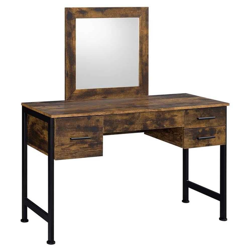 Acme Juvanth Wooden Vanity Desk with Mirror - Rustic Oak & Black Finish | Perfect for Bedroom Makeup Dressing Table & Home Decor